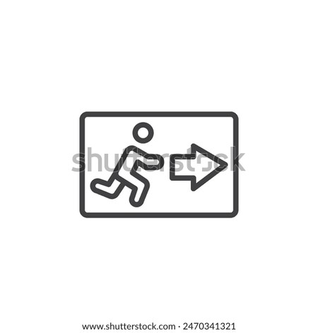 Emergency Exit line icon. linear style sign for mobile concept and web design. Person running towards an exit door with an arrow outline vector icon. Symbol, logo illustration. Vector graphics