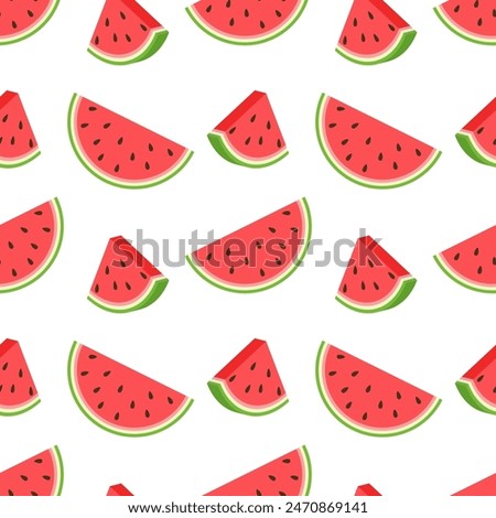 Seamless summer vector pattern, watermelon pieces on a white background.