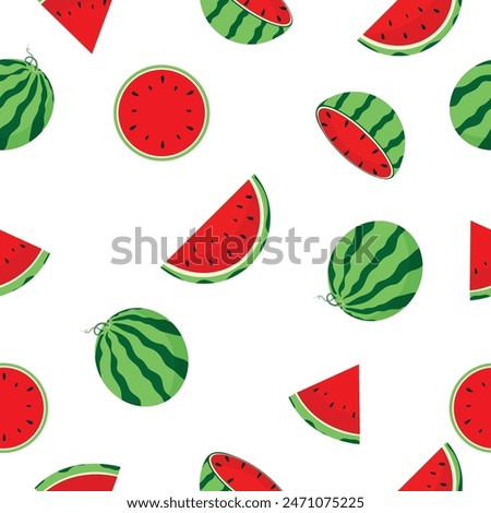 Vector seamless pattern with watermelon wedges. Juicy summer seamless pattern with watermelons on white background.