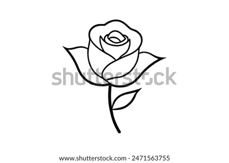An elegant depiction of a rose's silhouette in black, rendered as a vector artwork with intricate lines, offering a striking illustration.