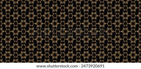 Traditional classic golden pattern. Golden pattern on black, brown and beige colors with golden elements. Seamless oriental ornament in the style of baroque. Raster oriental ornament.