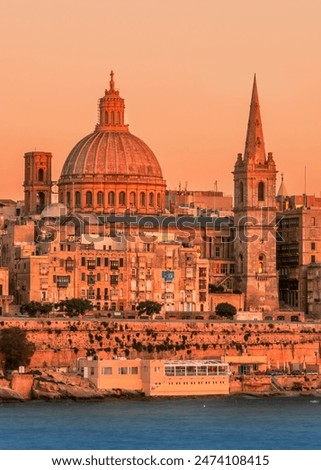 View to Valletta skyline at sunset