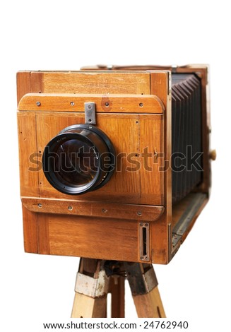 Old rarity photographic camera isolated on white
