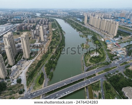Jialu River scenery and Lianhuo Expressway in Zhengzhou, Henan Province, China in 2024