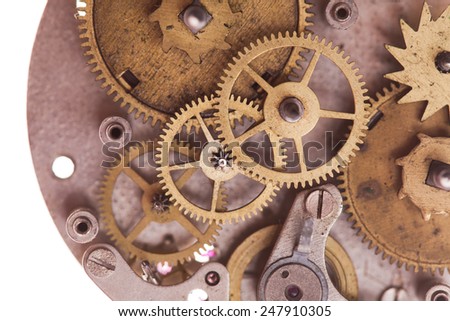 Vintage mechanical watches mechanism, close up gears