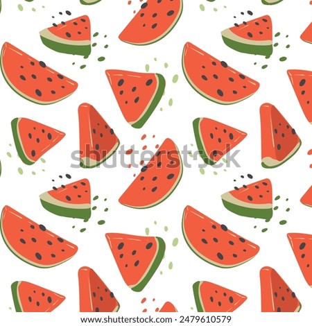 Abstract watermelon pattern in flat style. Fresh, delicious seamless pattern. Vector background. Summer freshness for health. For background, juice, ice cream or packaging.