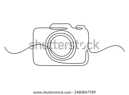 Camera continuous one line drawing vector illustration