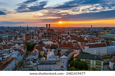 Sunset behind Frauenkirche landmark - Munich, Germany
