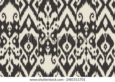 Motif ethnic handmade beautiful Ikat art. Ikat ethnic tribal, boho colors seamless wallpaper. Ethnic Ikat abstract background art. Illustration for greeting cards, printing and other design project.	