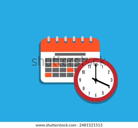 Calendar and Clock Planning Time Flat Style Illustration. Business meeting and work schedule concept illustration