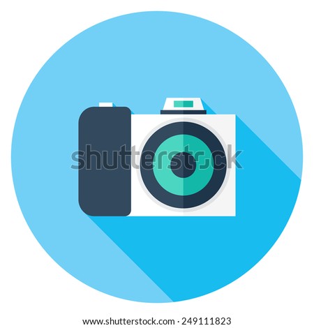 Camera flat icon. Modern flat icons with long shadow effect in stylish colors. Icons for Web and Mobile Application. EPS 10.