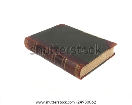aging book in leather cover on white background