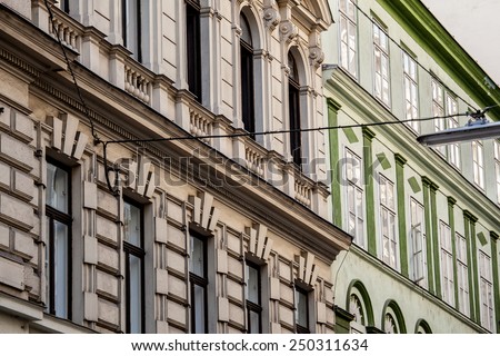 Fragment of Vienna architecture, facades of old buildings