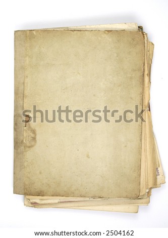 folder of very old note sheets  isolated on white