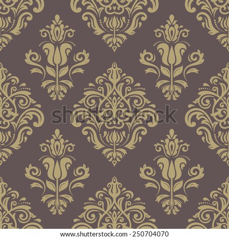 Damask seamless pattern. Vector traditional ornament with golden oriental elements for backgrounds