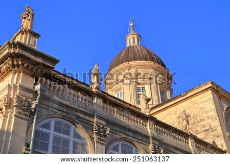 Sunny dome on top of the Baroque building of the Cathedral - Treasury, Dubrovnik, Croatia