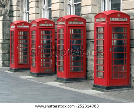 Red British telephone boxes