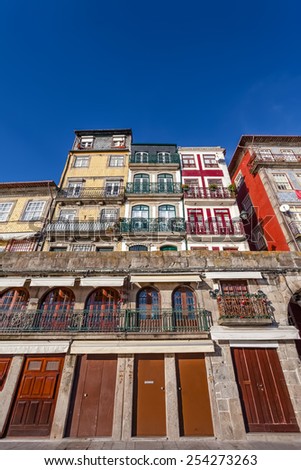 The typical colorful buildings of the Ribeira District in Porto, Portugal. Unesco World Heritage Site.