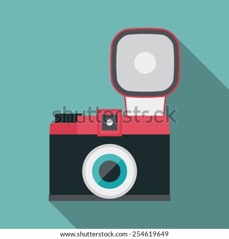retro camera icon with long shadow. flat style vector illustration