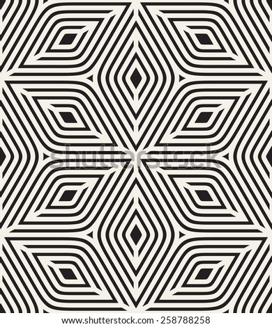 Vector seamless pattern. Modern stylish texture. Repeating geometric tiles. Rhombuses form six-petalled flowers. Monochrome contemporary graphic design.
