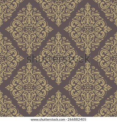 Damask seamless pattern. Fine vector traditional ornament with oriental golden elements