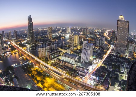 Traffic at night, View Point Bangkok, Thailand