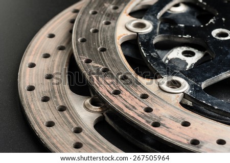 closeup old motorcycle disc break