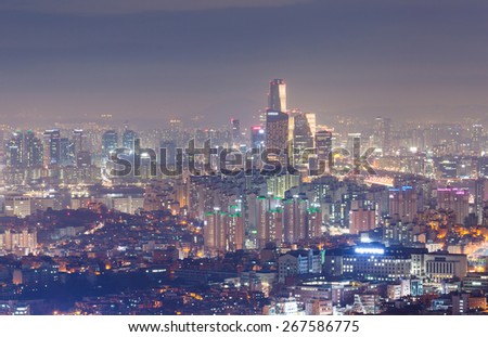 Seoul City and Yeouido at Night, South Korea.