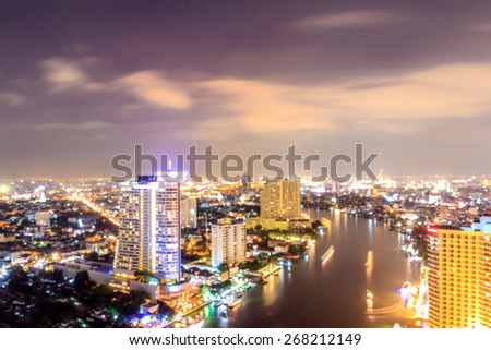 View of city night lights blur background.
