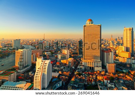 Building downtown Bangkok in the evening