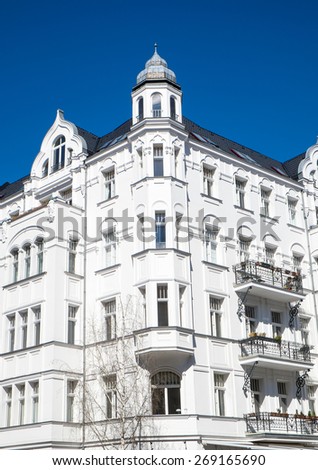 An old white residential building seen in Berlin