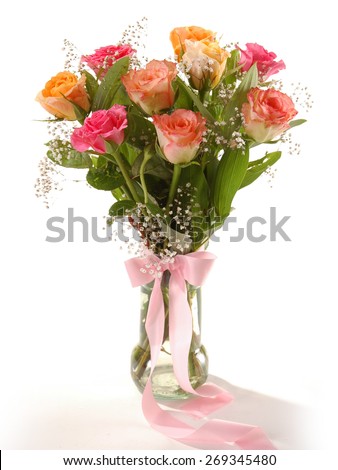 Bouquet of beautiful multicolored roses, a studio photo 