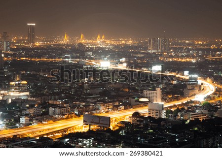 Road and light Bangkok city night scape never sleep city in South east Asia, Thailand. building and lighting in the night 