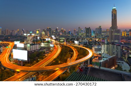 Bangkok city night view with high way road