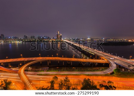 Bridge at night in South Korea.