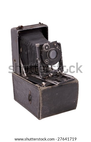 German old camera. The beginning of the 20th century. Path on white background.
