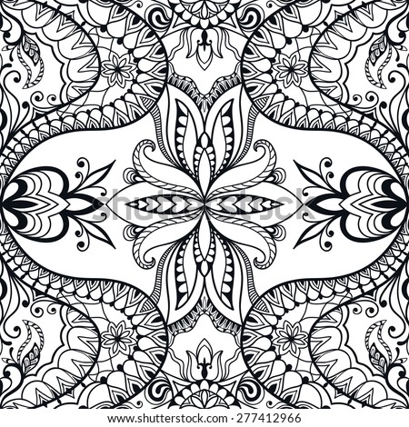 Abstract seamless graphic background. Hand drawn arabic pattern, fabric repeating texture with tribal ethnic ornament, vector fashion illustration. Black and white