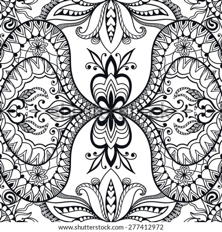 Abstract seamless graphic background. Hand drawn arabic pattern, fabric repeating texture with tribal ethnic ornament, vector fashion illustration. Black and white