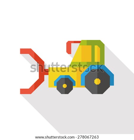 Bulldozer flat icon with long shadow