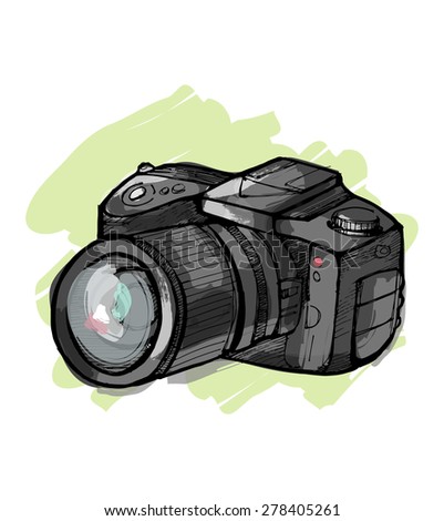 Hand drawn vector illustration or drawing of a reflex camera