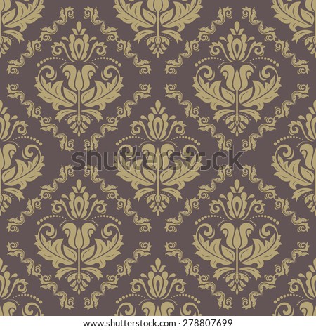 Damask seamless pattern. Fine  traditional ornament with golden oriental elements
