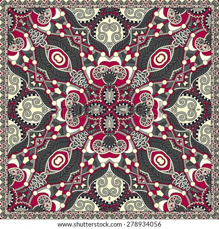 silk neck scarf or kerchief square pattern design in ukrainian karakoko style for print on fabric,  raster version