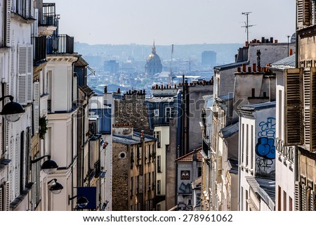 Beautiful Panorama of Paris and the buildings of Montmartre. Paris, France.