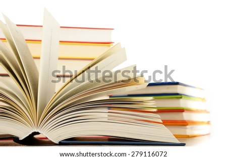 Composition with books isolated on white background.