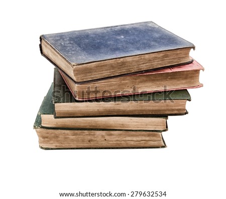 Pile of very old books isolated on white background, books are around 100 years old!