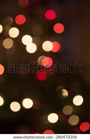 Christmas Tree defocused, red and white christmas lights creating a bokeh effect
