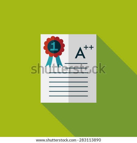 A plus grade in the notebook,flat icon with long shadow