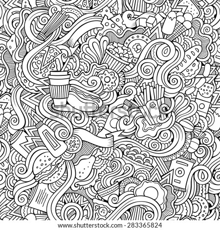 Seamless doodles abstract fast food pattern