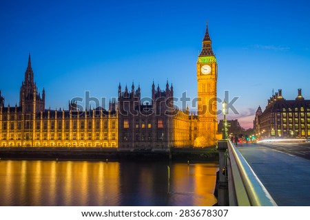 The Big Ben with the Parliament at blue hour, London, UK