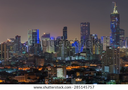Landscape view Building central business district of Bangkok at night.
